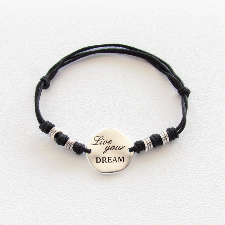 Bracciale laccio con pepita Live your dream + colori - Almas Gioielli